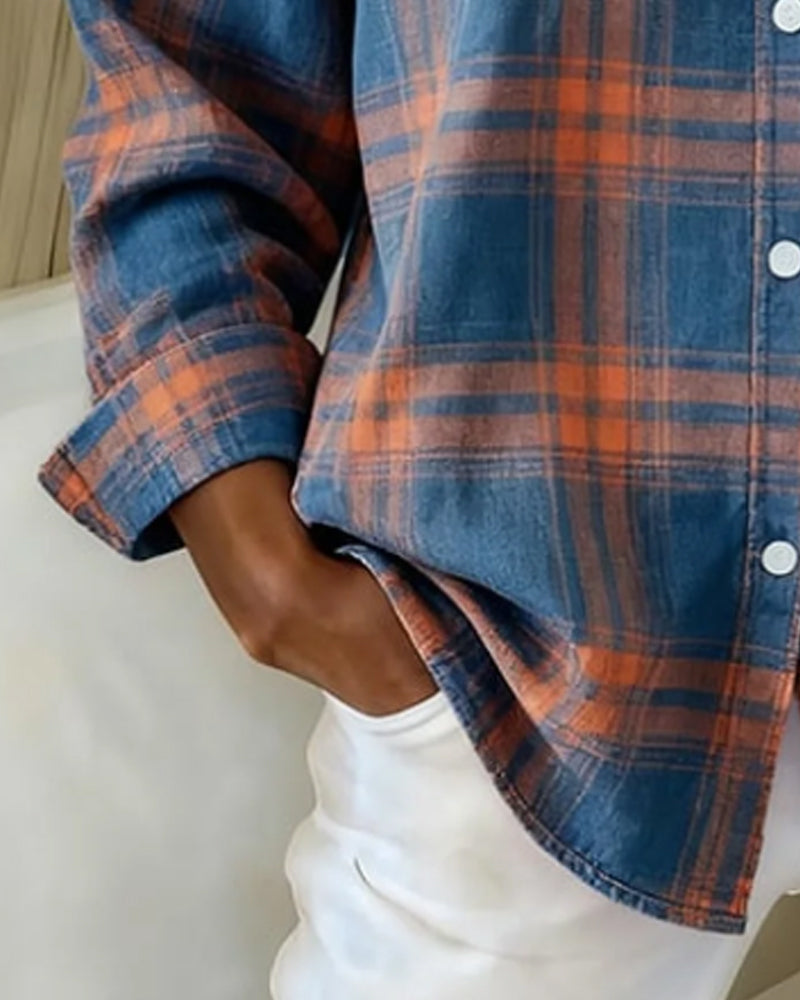 Melody | Shirt with Check Pattern and Notched Collar