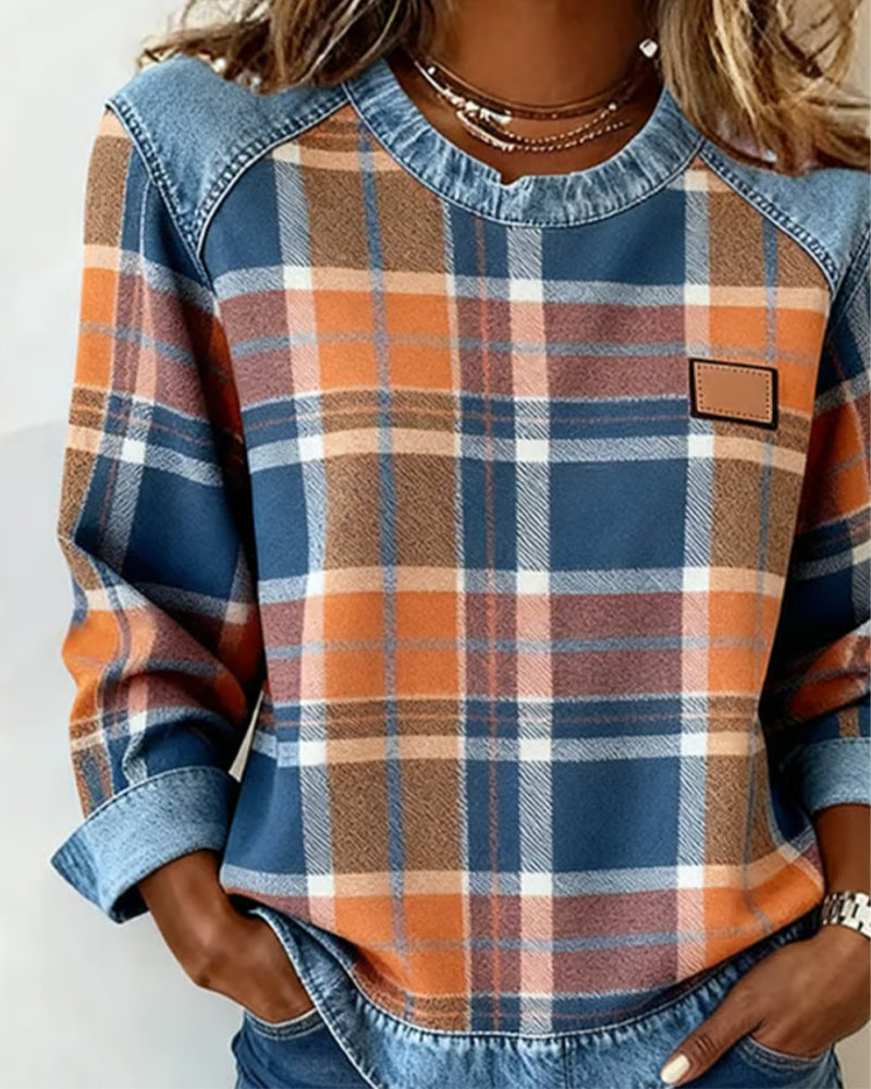 Danielle | Sweatshirt with Checkered Patchwork