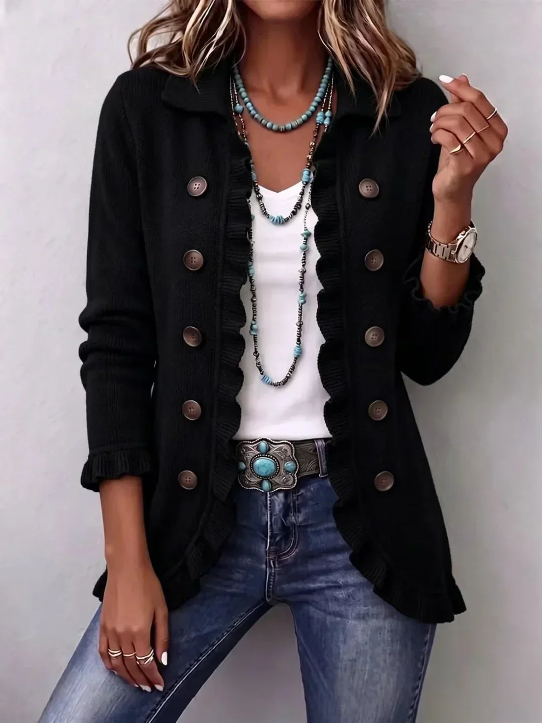 Gwen Ruffled Jacket - Black
