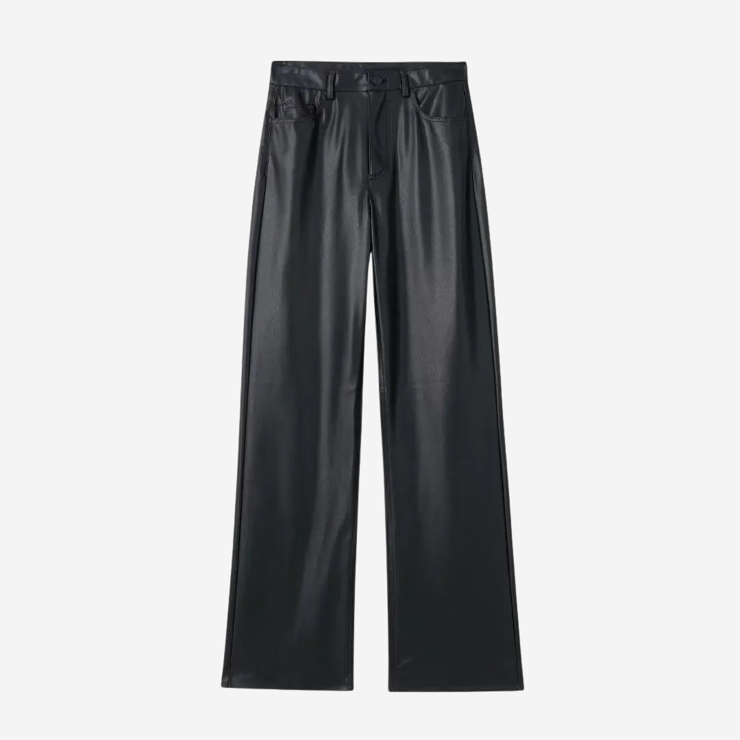 Sylvia Wide-Leg Faux Leather Trousers - Black