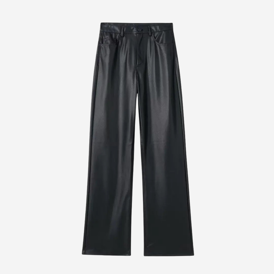 Sylvia Wide-Leg Faux Leather Trousers - Black