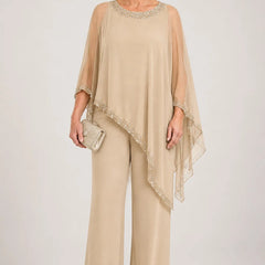 Celeste Beaded Chiffon Cape Pant Suit