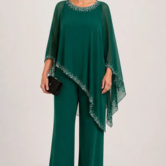 Celeste Beaded Chiffon Cape Pant Suit