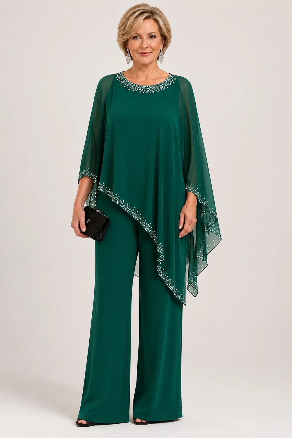 Celeste Beaded Chiffon Cape Pant Suit