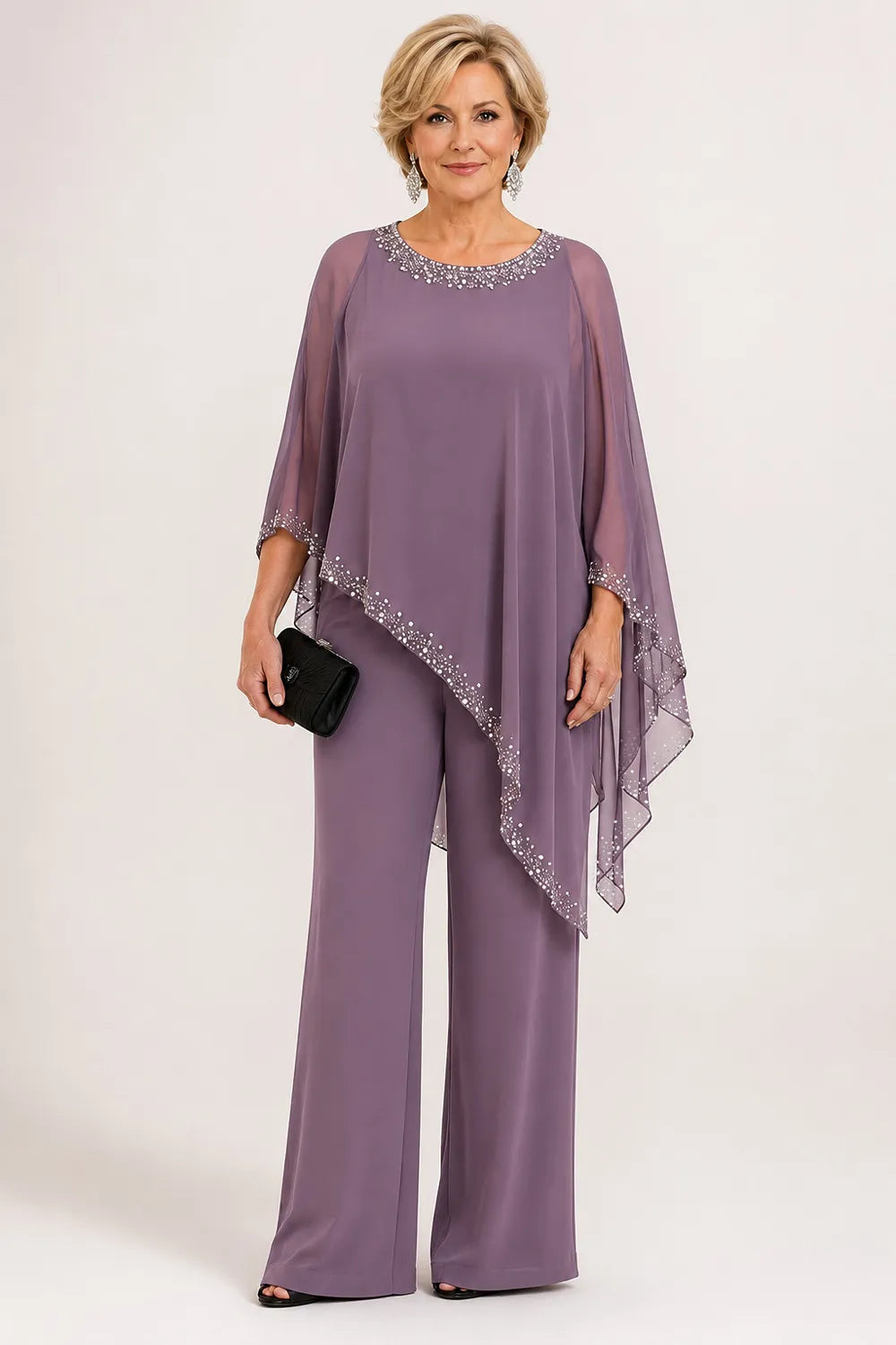 Celeste Beaded Chiffon Cape Pant Suit