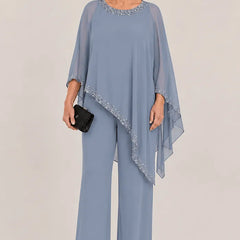 Celeste Beaded Chiffon Cape Pant Suit