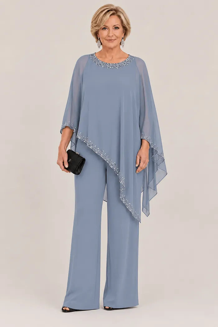 Celeste Beaded Chiffon Cape Pant Suit