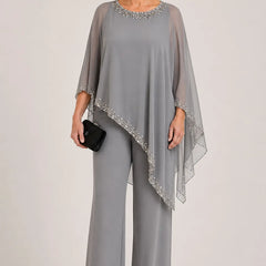 Celeste Beaded Chiffon Cape Pant Suit