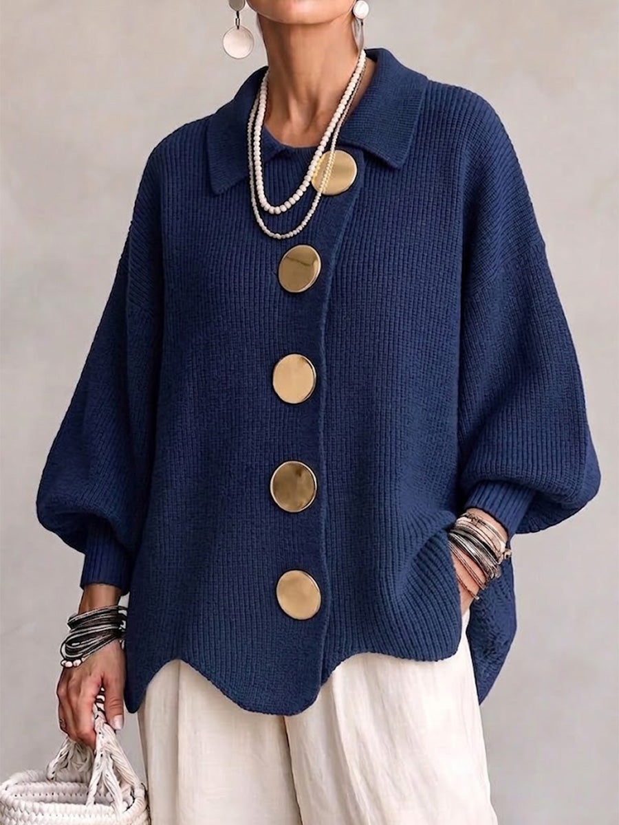 Marlene Collared Button Cardigan - Blue