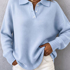 Vivian Polo Hooded Knit Sweater - Blue