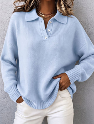 Vivian Polo Hooded Knit Sweater - Blue