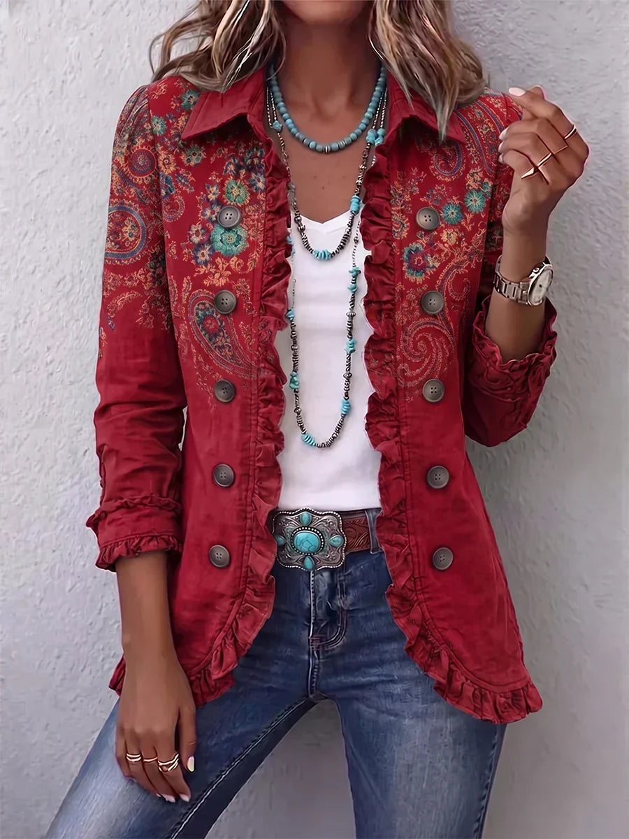 Gwen Ruffled Jacket - Red
