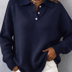 Vivian Polo Hooded Knit Sweater - Navy