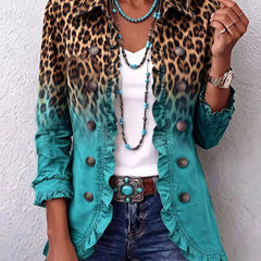 Gwen Ruffled Jacket - Turquoise Leopard