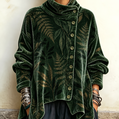 Kenna Velvet Asymmetric Button Tunic - Green