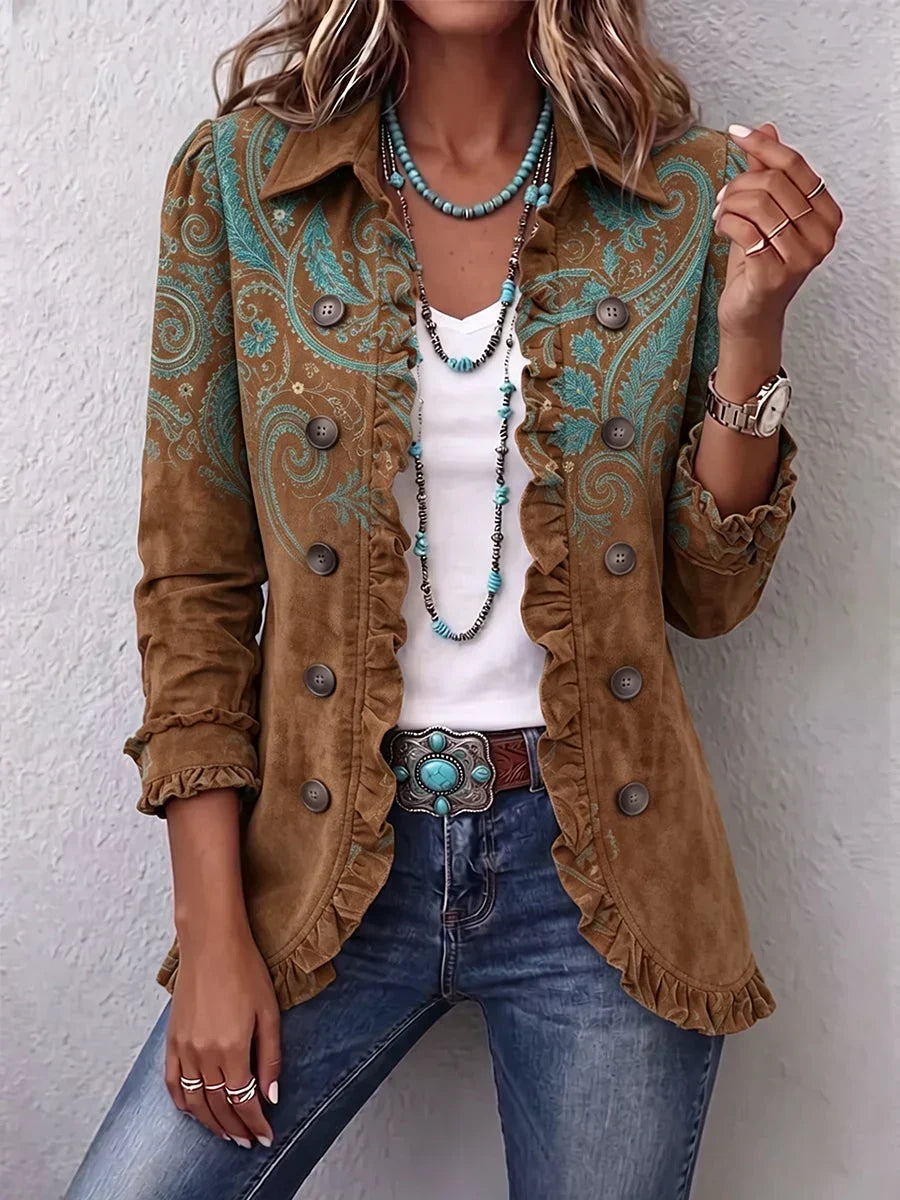 Gwen Ruffled Jacket - Brown