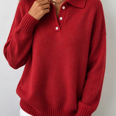 Vivian Polo Hooded Knit Sweater - Red