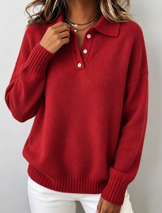 Vivian Polo Hooded Knit Sweater - Red