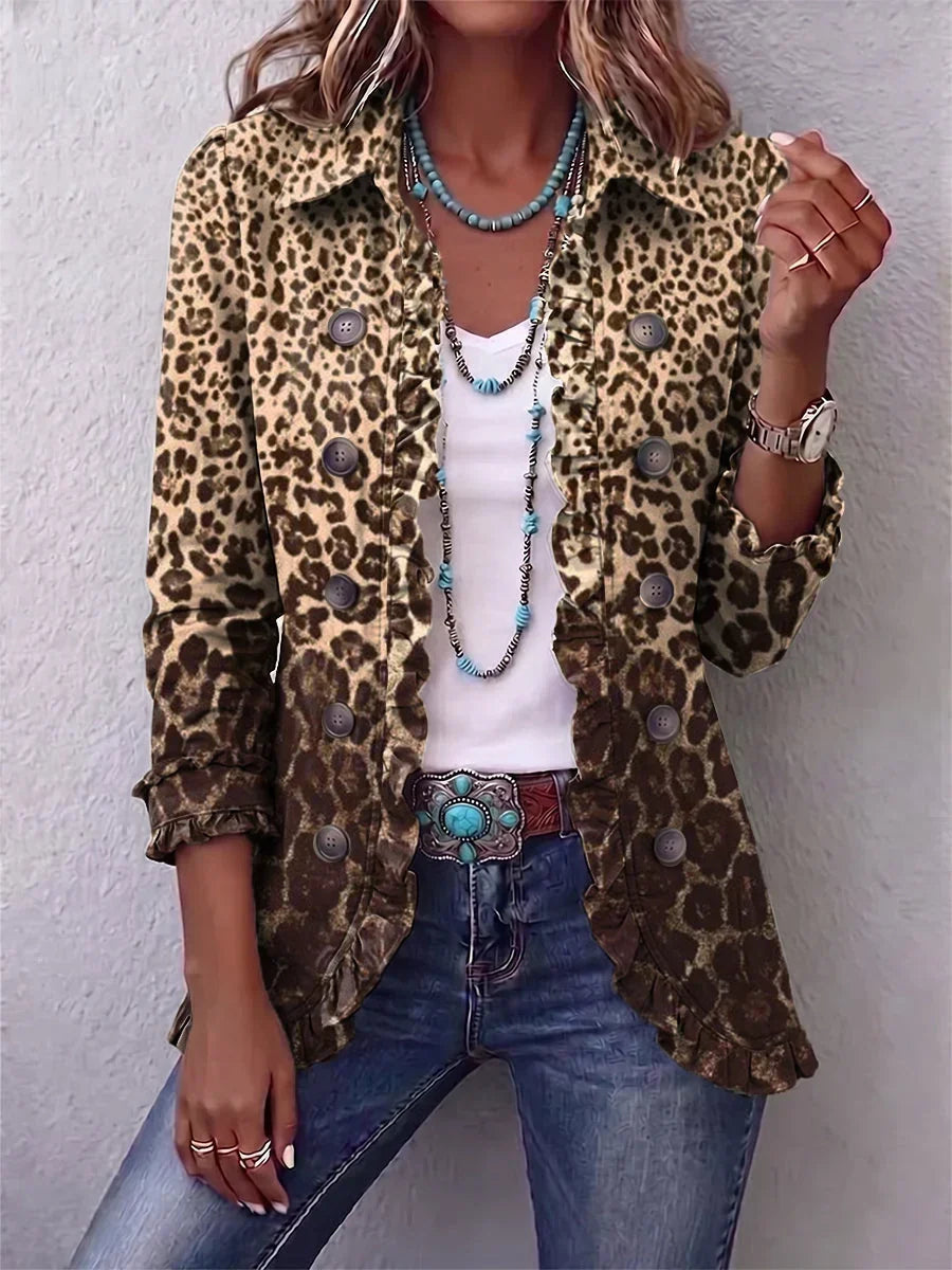 Gwen Ruffled Jacket - Brown Leopard