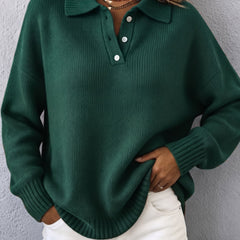 Vivian Polo Hooded Knit Sweater - Green