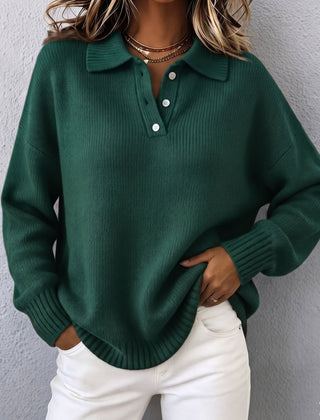 Vivian Polo Hooded Knit Sweater - Green