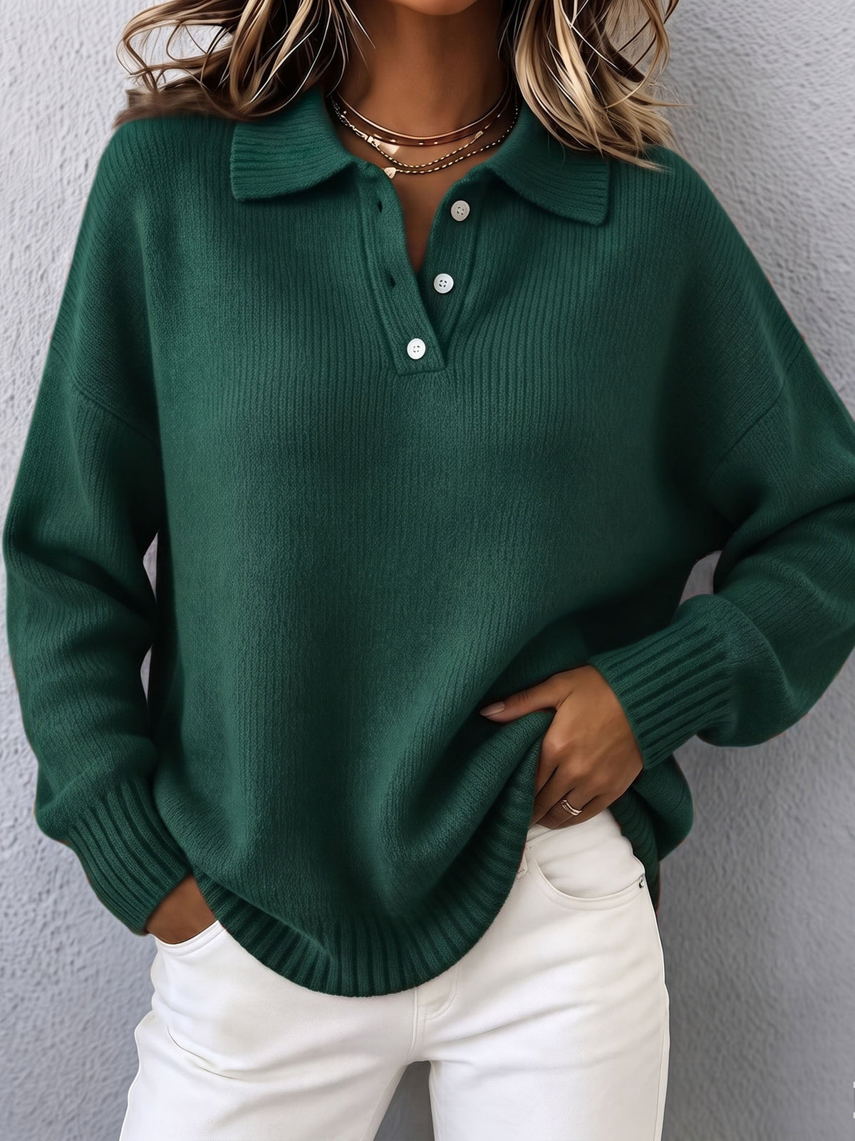 Vivian Polo Hooded Knit Sweater - Green