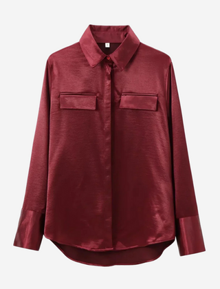 Rose Silk-Look Shirt - Red