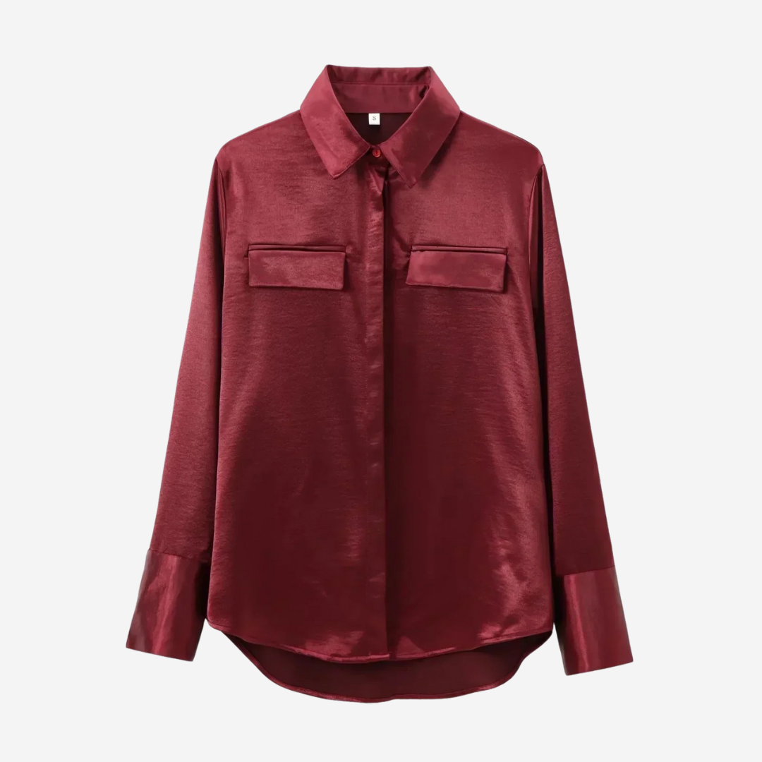 Rose Silk-Look Shirt - Red